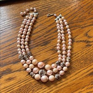 Vintage Costume Necklace in Pink and Metallic Brown